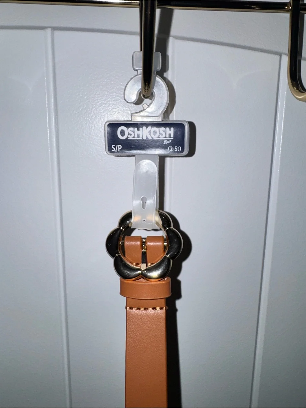 OshKosh B'gosh Girls Tan Belt with Gold Floral Loop Buckle
